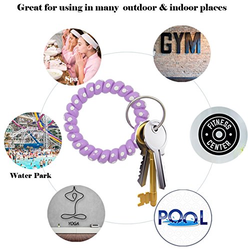 QY 6PCS White Dot Colorful Plastic Spiral Coil Wrist Band Key Ring Chain