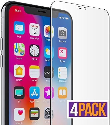 FlexGear iPhone X XS Glass Screen Protector [Coverage Plus] Premium Clear, Tempered, Designed for iPhone X/XS (4-pack)