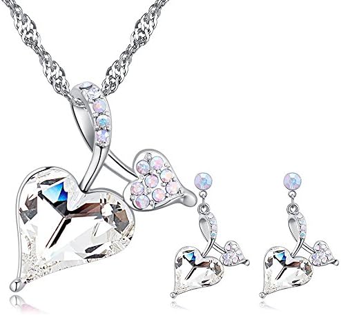 Heart Pendant Necklaces Earrings Jewelry Sets with Swarovski Element Crystal for Mother Girlfriend