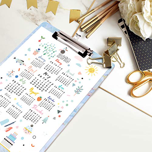Decorative Clipboard, Marble Clipboard, Designed Clipboard, WAVEYU Cute Hardboard Office Clipboard with Low Profile Clip for Students Classroom School and Office Use, Blue (12.5"x8.5") - Thumbnail 3