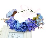 Vivivalue Floral Garland Flower Wreath Crown Headband with Ribbon Boho for Festival Wedding Blue