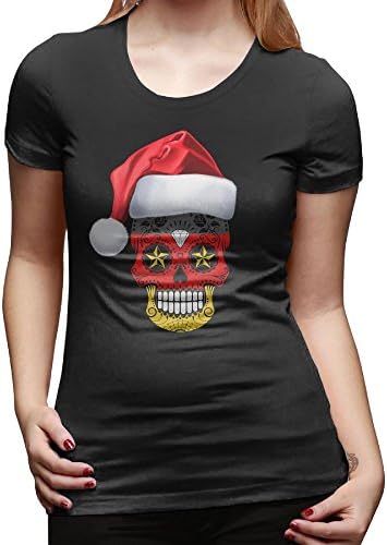 HDWO PODFR German Flag Suger Skull Christmas Women's Short-Sleeve Workout Running Yoga Fitness Sports Tshirts