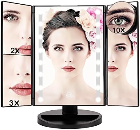 Lighted Vanity Makeup Mirror - 1X/2X/3X/10X Magnification, 16Led Lights with Touch Screen and 180-degree Adjustable Stand, Battery Operated and USB Charging
