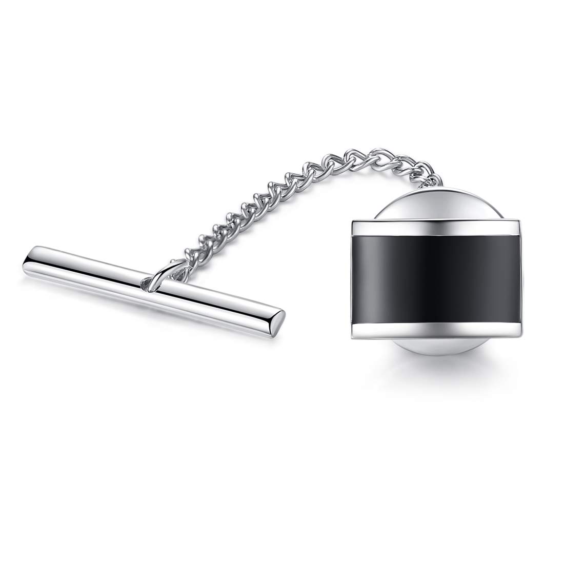 HONEY BEAR Tie Pin Tack with Chain - Stainless Steel for Necktie Accessory Business Wedding Gift (Black)