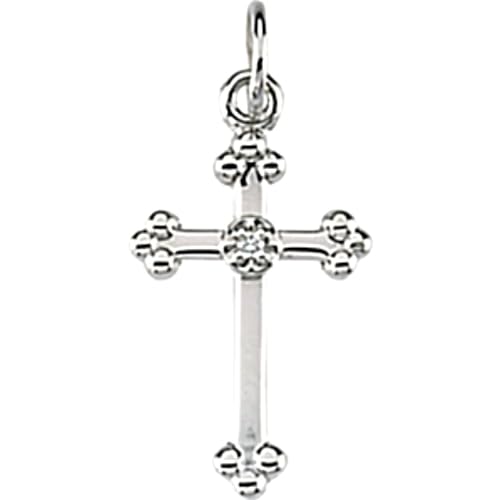 Children's Diamond Trefoil Cross 14k White Gold Pendant. 