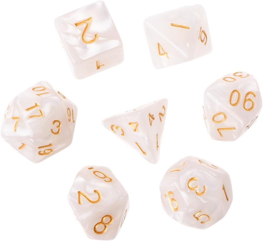 lpyfgtp 7pcs Acrylic Polyhedral Dice Gold Numbers For Dragon Pathfinder D20 D12 2xD10 D8 D6 D4 (Beige)