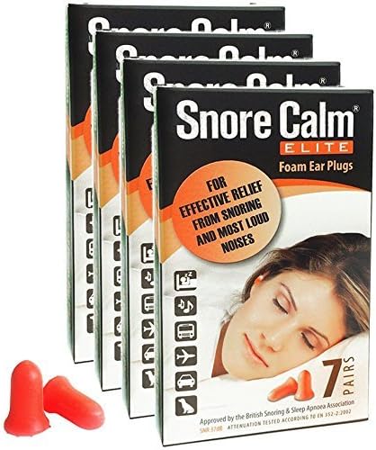 Snore Calm ELITE Foam Ear Plugs (7 Pairs) (4 Packs (28 Pairs)) by British Snoring Association