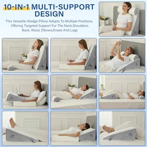 EzKamfort 3 in 1 Wedge Pillow, Bed Wedge Pillow, Adjustable Bed Wedge Pillow with Memory Foam, Wedge Seat Cushion with Washable Cover, Sleep Apnea, Reading, Relaxing | CuscCuneo Letto Regolabile, Cuscino a Cuneo Antireflusso, Per Seduta Con Fodera Lavabile, Per Apnea Del Sonno, Lettura