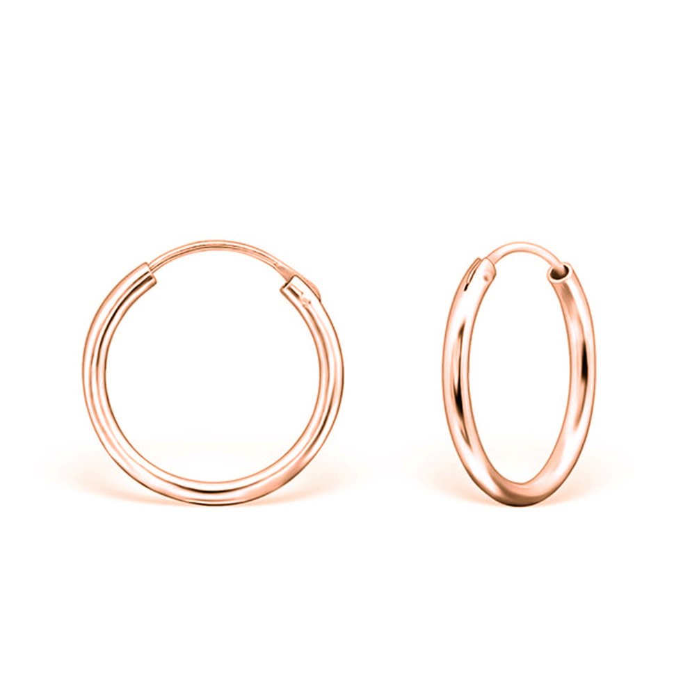 DTPSilver - 925 Sterling Silver Rose Gold Plated Medium/Large size Hoops/Sleepers/Creole Earrings - Thickness 3 mm - Diameter 20 mm