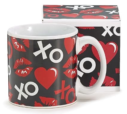 Hugs, Kisses and Hearts Valentine Coffee Mug/Cup Gift Boxed for Valentine's Day