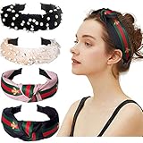 Women Headbands Head Hair Bands - 2 Bee Embroidery Headband and 2 Velvet Pearl Hairbands, Wide Knot Headwrap for Women Girls, Fashion Hair Accessories,Great Gifts