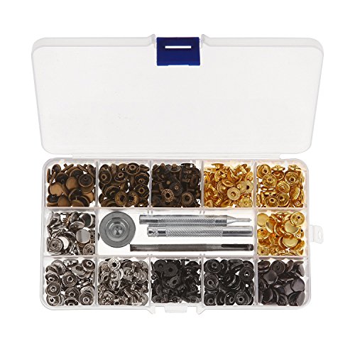 Aiskaer 120 Sets Snap Fasteners Kit, Metal Snap Buttons Press Studs with 4 Pieces Fixing Tools, 4 Color Clothing Snaps Kit for Leather, Coat, Down Jacket, Jeans Wear and Bags - Thumbnail 3