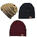 Trendy Warm Chunky Soft Stretch Cable Knit Slouchy Beanie Skully HAT20A (One Size, 3 Pack: Camel/Navy/Burgundy)
