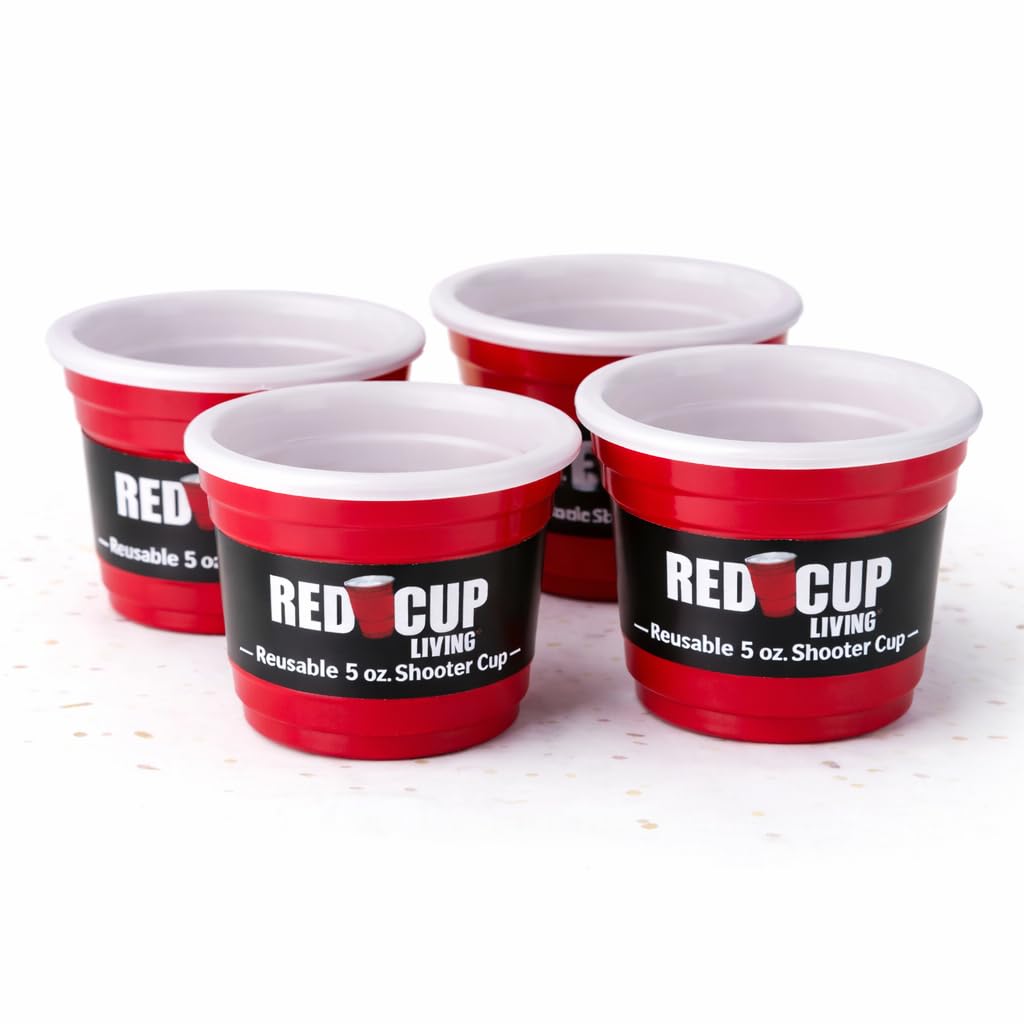 Red Cup Living Reusable Red Plastic Cups - 5 oz Party Cups, Set of 4 - BPA Free and Washable - The Ideal Large Plastic Cups for Parties, BBQ, and Camping…