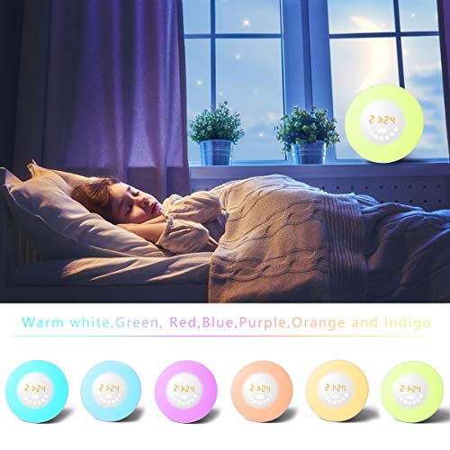 Sunrise Alarm Clock, Wake Up Light with 6 Nature Sounds, FM Radio, Color Light, Bedside Sunrise Simulator (New-White) - Thumbnail 2