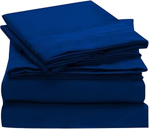 Mellanni Bed Sheet Set - Brushed Microfiber 1800 Bedding - Wrinkle, Fade, Stain Resistant - Hypoallergenic - 4 Piece (Queen, Imperial Blue)