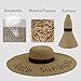 Womens Sun Hat Foldable Floppy Travel Packable UV Summer Beach Straw Hats UPF50 (Khaki)