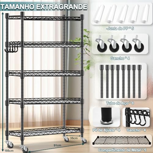 Estante de Aço, Estante Aço 5 Prateleiras 185 * 91 * 35 CM, Estanté para Livros, Estánté, Estánte Prateleira, Estantê Industrial, Estántê Cozinha