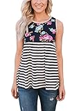 Sidefeel Women Strips Babydoll Floral Print Sleeveless Tank Top With Lace Trim Large Black