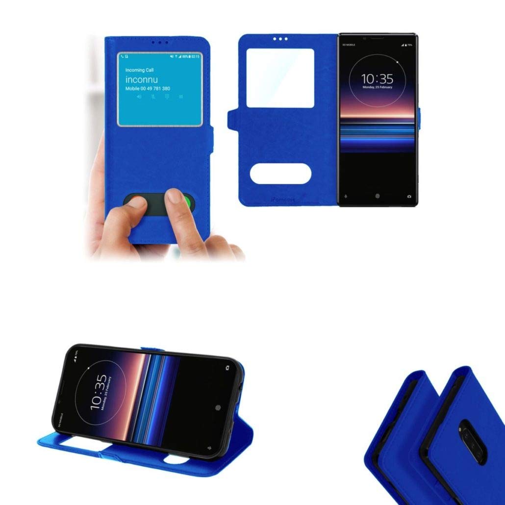 iPOMCASE Coque Pochette Décrochage Appel pour 6.5" Sony Xperia 1, Bleu