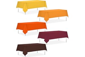 CMUSKO 54 x 108 Inch Fall Tablecloths-5Pcs Red Orange Yellow Thanksgiving Plastic Table Covers,Harvest Autumn Party Supplies