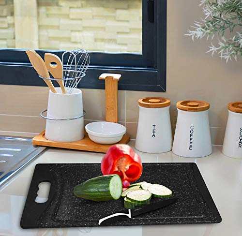 CHEF GRIDS Durable Plastic XL Marble Cutting Board, 3 Piece Set Chopping Board Thick Plastic, for Vegetable Meat or Cheese with Non-Slip Feet, Handles Juice Groove | Dishwasher Safe (Multi)