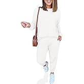 Tankaneo Womens 2 Piece Outfits Lounge Sets Casual Long Sleeve Crewneck Pullover Sweatshirt Jogger Sweatpants Tracksuit Set