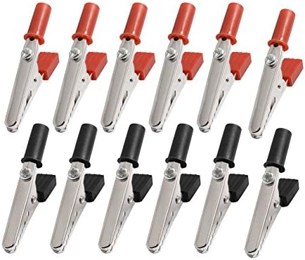 Alligator Clips, KINGSHENG Direct Insulated Plastic Handle Metal Test Probe Crocodile Clamp 50mm Black and Red 12 Pcs