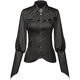 Women's Fashion Shirt Elegant Vintage Gem Brooch Ruffled Long Sleeve Blouse