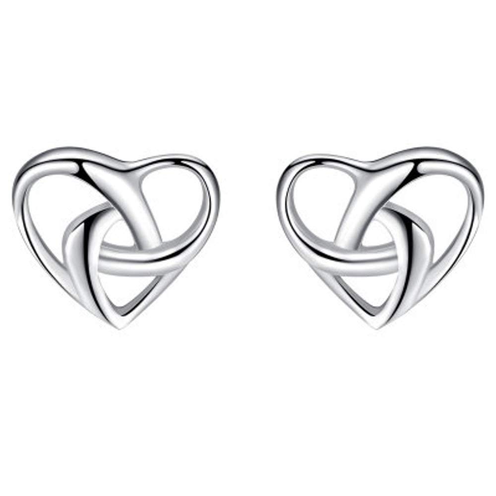 Dainty Love Knot Heart Stud Earrings for Women Girls 925 Sterling Silver Hypoallergenic Tiny Cute Wedding Earring