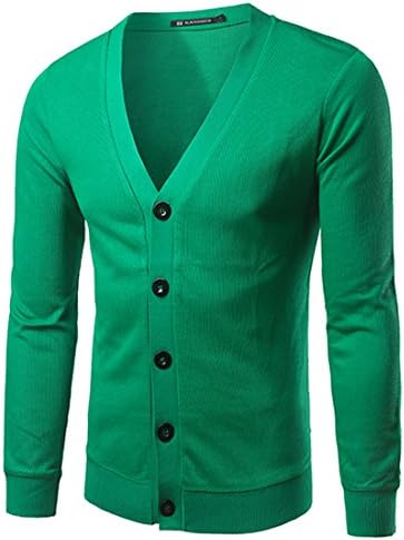 Mada Men's Slim Cardigan Classic Knitted Sweater Button Down V neck Asian Medium Green