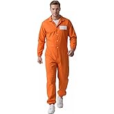 JEGERMIG Men‘s Orange Jail Jumpsuit Halloween Inmate Uniform Cosplay Costume Criminal Outfit for Adult
