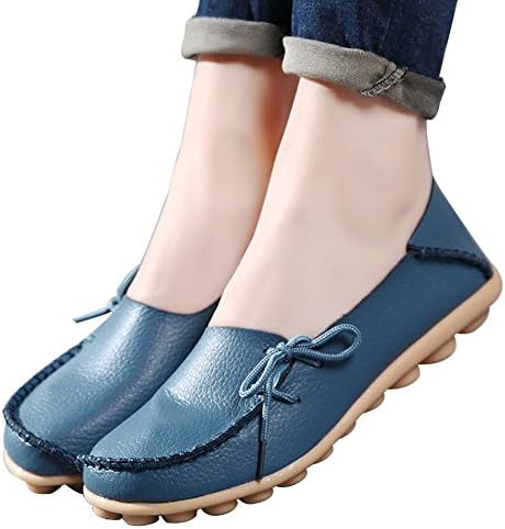 Women's Leather Loafers Shoes Wild Driving Casual Flats Light Blue 11