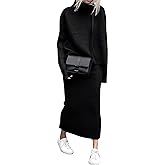ebossy Womens Ribbed Knit Sweater Outfits Casual Loose 2 Piece Turtleneck Pullovers Elastic Waist Maxi Skirt Sets