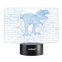 UbiKORT Dinosaur Night Light for Kids, 3D Dinosaur lamp for Bedroom Decor and Great Birthday Gift, T-Rex Dinosaur Wall, 3D LED Illusion Lamp with 7 Colors Mode Smart Switch, Remote Control, USB Charge