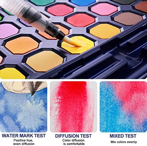 Watercolor paint set with a variety of vibrant colors.