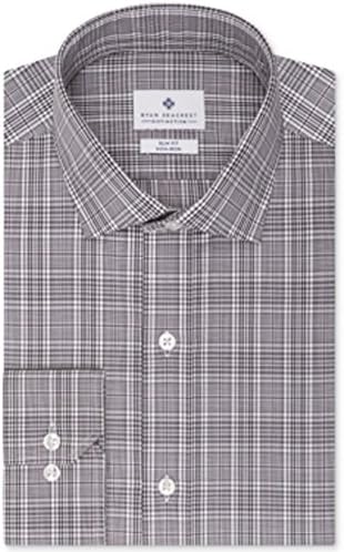 Ryan Seacrest Distinction Slim-Fit Non-Iron Grey Multi-Plaid Dress Shirt 141/2 32-33