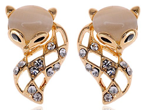 Alilang Golden Metal Alloy Cat Enamelled Crystal Rhinestone Fashion Earrings