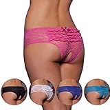PARICI Women's Regular Plus Sexy Panty Ruffle Back Open Crotch Boyshort Thong