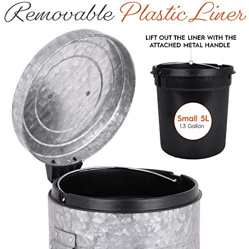 Autumn Alley Galvanized Bathroom Trash Can with Lid Small 5L, 1.3