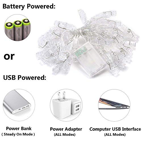 Photo Clips String Lights,40 LED Fairy String Lights for Hanging Pictures,8 Lighting Modes USB/Battery Powered Decor Lights with Remote for Bedroom Wedding Parties (19.7 ft/Warm White) - Thumbnail 6