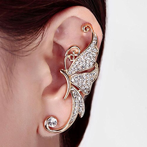 Kingfansion Splendid Cute Crystal Butterfly Wings Ear Clip Clamp Earring Fashion Jewelry for