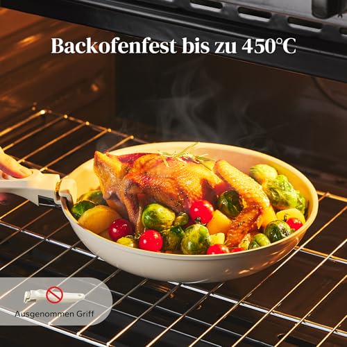 Redchef Pan Set with Removable Handle, Induction Pans, Ceramic Pan with Non-Stick Coating, 6-Piece 20, 24, 28 cm, Space-saving Ceramic Pans, PTFE, PFOA and PFAS-Free, Beige