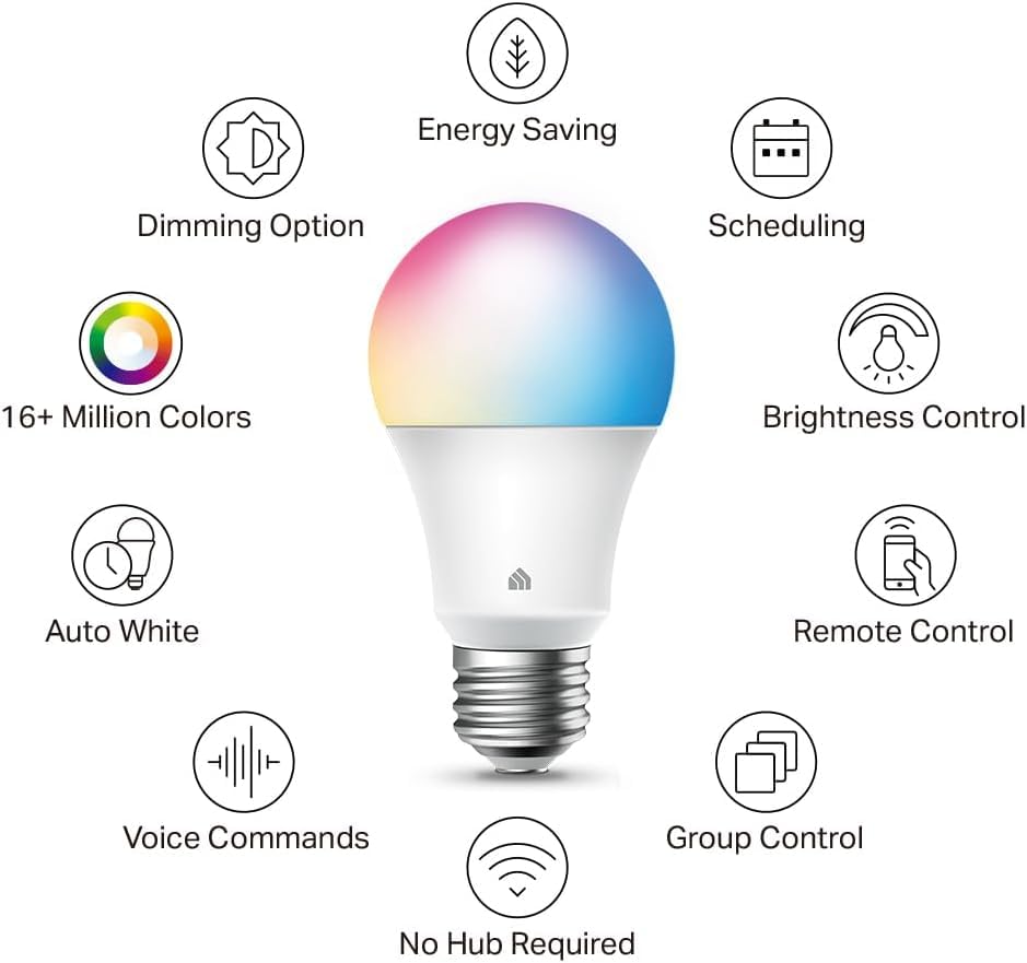 Kasa Smart Light Bulbs, Full Color Changing Dimmable Smart WiFi Bulbs Compatible with Alexa and Google Home, A19, 9W 800 Lumens,2.4Ghz only, No Hub Required, 4 Count (Pack of 1), Multicolor (KL125P4)