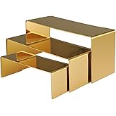 Purse Display Stand, 3pcs Gold Risers Display Stands Stainless Steel, Heavy Duty 22lb Countertop Shoes Stand Handbag Tiered Risers for Home Boutique Retail Store Vendor Display Bags Perfume Jewelry Craft