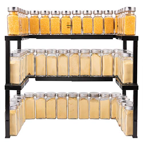 Expandable and Stackable Spice Rack Organizer for Cabinet & Pantry, Nandae 2 Tier Adjustable Height Spicy Shelf, Stable Priumum Iron (Black)