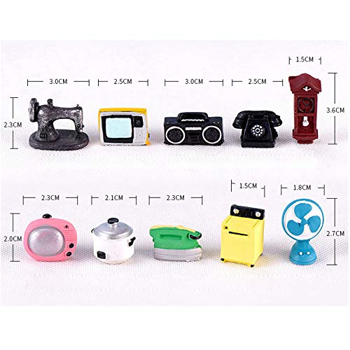 EMiEN 10PCS Old Fashioned Retro Mini Dollhouse Miniature Home Appliances Models Kit, Sewing Machine,Television,Radio,Telephone,Wall Clock,Rice Cooker,Iron,Washing Machine,Fan for Dollhouse Decoration