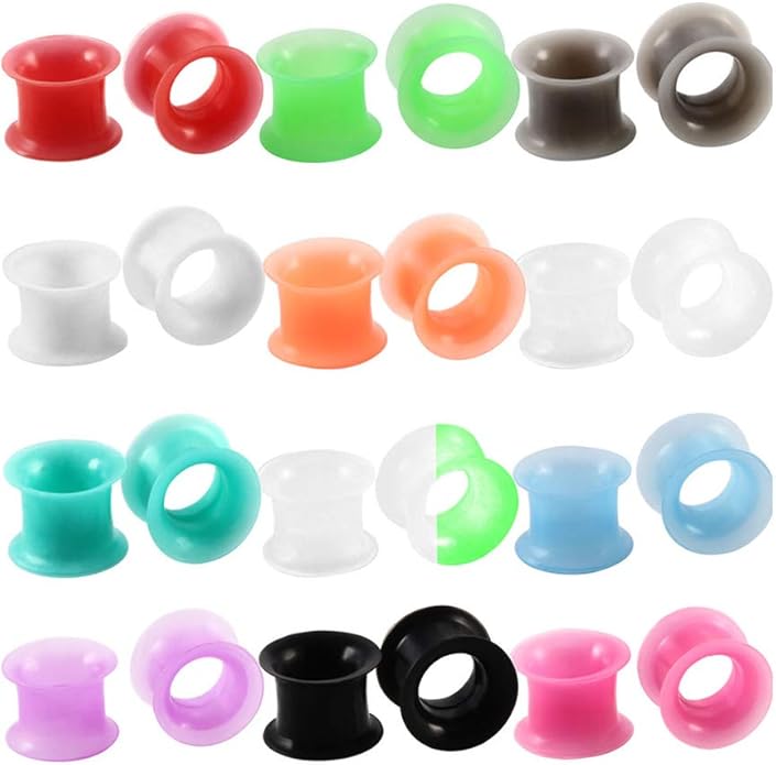 Happyyami 24 Pieces Silicone Tunnels for Ears, Thin and Flexible Ear