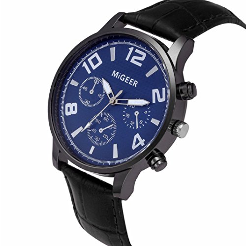 Men's Watches, Hmlai Fashion Retro Design PU Leather Band Analog Alloy Quartz Wrist Watch Chronograph Watch Casual Business Watch (C)