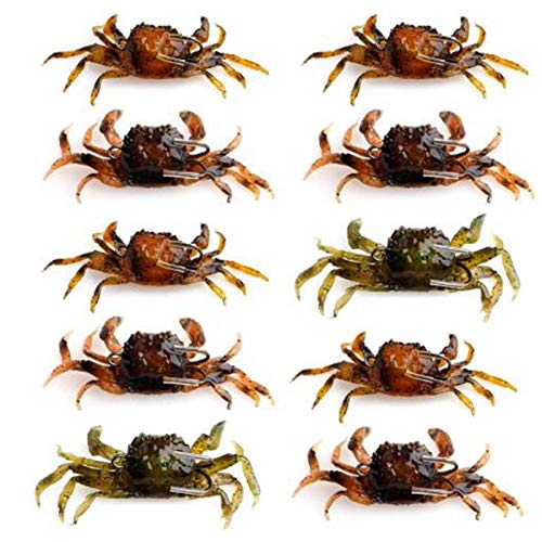 Pojedehy 10 Pcs Crab Bait, 3D Simulation Crab Soft Bait with Pointed Hook, Sea Fish Fishing Tackle Tools